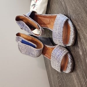 Chie Mihara Distressed Two Tone Velcro Ankle Wedge Sandals